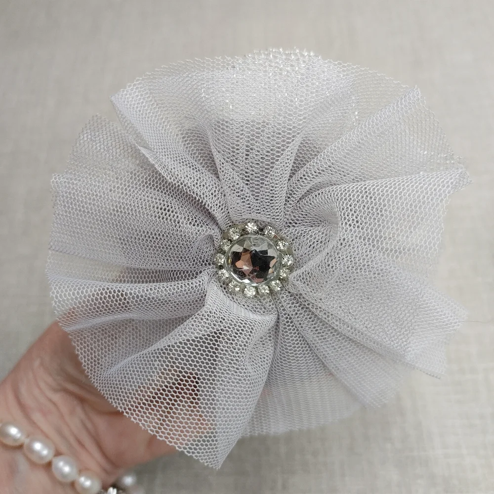 GREY TULLE MESH AND HOT PINK ANIMAL PRINT RIBBON HAIR BOWS